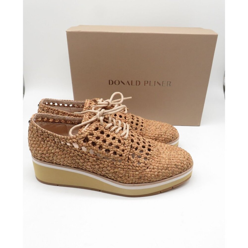 Donald Pliner Womens Tan Woven Platform Sneakers With Lace-Up Closure NWB